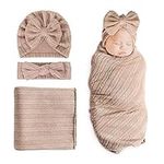 DRESHOW Newborn Receiving Blanket Toddler Warm for Girls with Matching Bow Hat and Bow Headband Shower Gift