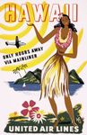 TX238 Vintage American 1950's Hawaii hula Girl Airline Travel Poster Re-Print - A3 (432 x 305mm) 16.5" x 11.7"