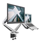 SHOPPINGALL Fully Adjustable Dual Gas Spring 2 in 1 Monitor & Laptop OR Dual Monitors Mount Stand for 15"-32" Monitors Features 2 USB 3.0 and Audio Ports with Grommet and Clamp -SA-GM224U+D15-Silver