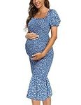 AONESX Maternity Summer Floral Midi