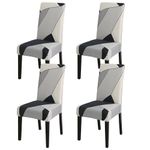 JQinHome Pattern Chair Covers for Dining Room Set of 4, High Stretch Removable Washable Parsons Chair Slipcover for Home Party Hotel Wedding Ceremony (White Grey,4PCS)