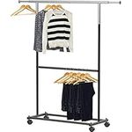 SimpleHouseware Double Rod Clothes Rack, Black