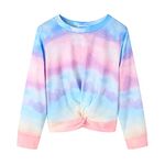 Arshiner Girls Casual Twist Front Lightweight Sweatshirt Tie Dye Printed Long Sleeve Crop Tops Pullover