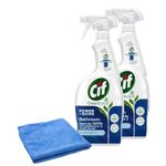 Direct Mart Cif Cleanboost Power & Shine Bathroom Spray Pack of 2 x 700 ml | 100% Soap Scum & Limescale Removal for Multi-Surface with Multipurpose Assorted Microfibre Cloth