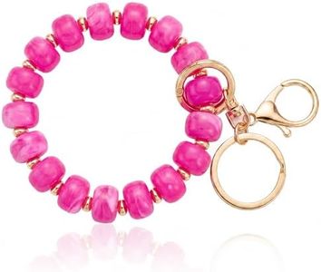 Elystara Pink Marble Acrylic Beaded Keychain Wristlet for Women, Cute Key Ring Bracelet for Car Keys, Preppy Wristlet Keychain with Gold Clasp, Purse Bag Keychain Accessory