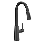 Moen Riley Matte Black One-Handle Pulldown Kitchen Faucet Featuring Power Boost for a Faster Clean and Reflex Docking System for The Spray Head, Modern Kitchen Sink Faucet, 7402BL