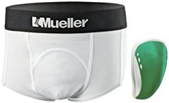 Mueller Athletic Support Brief with Flex Shield Cup, White/Green, Peewee Regular