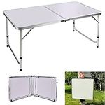 4ft Aluminum Folding Table Portable Folding Picnic Table Camping Table,3 Adjustable Height Lightweight Rectangle Trestle Table for Garden Outdoor Picnic Camping Dinner Table White,120x60x70/62/55cm