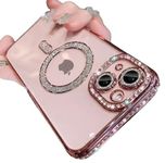 Cat Care Cute Compatible with iPhone 15 Diamond Glitter Case,Luxury Bling Rhinestone Soft Clear TPU Bumper Case,Compatible with MagSfe and Camera Lens Protection Cover for Women Girls (Pink)