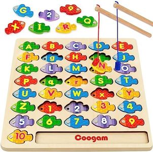 Coogam Magnetic Alphabet Numbers Fishing Game, Wooden ABC Letter Numbers Color Matching Puzzle Fine Motor Montessori Educational Toy for Preschool 3 4 5 Year Old Toddlers