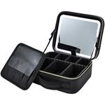 Travel Make up Bag with LED Mirror Cosmetic Bag with Compartment Makeup Box Organiser Beauty Case Luggage Cosmetic Case Vanity Case, Black