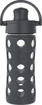 Lifefactory 12-Ounce Glass Water Bottle with Active Flip Cap and Protective Silicone Sleeve, Carbon