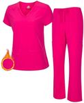 M&M SCRUBS Women's Breathable Cool Stretch Fabric Scrub Top and cargo Pant Set (Hot pink, Medium)