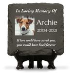 Personalised Pet Memorial Plaque with Photo and Text Square Slate for Dog Cat 100mm with Display Stand