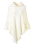 Ferand Ladies' Hooded Cape with Fringed Hem, Crochet Poncho Knitting Patterns for Women, One size, White