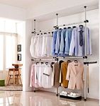 Estink Garment Rack, Freestanding Clothing Hanger Portable Indoor Garment Hanger Tools Heavy Duty Adjustable DIY Coat Clothes Hanger 3 Poles 4 Bars Home Wardrobe Closet Hanging Rack