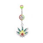 BodyJewelryOnline Belly Button Rings Pot Leaf Dangle 14G (1.6mm) Navel Rastafari Flag Colors