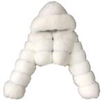 hlysgo Winter Crop Coats Womens Faux Fur Jacket Long Sleeve Hooded Cropped Jackets Zipper Fuzzy Short Coat Outerwear, White, Medium