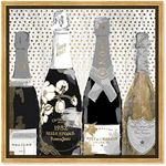 The Oliver Gal Artist Co. Drinks and Spirits Framed Wall Art Canvas Prints 'Pass The Bottle Night' Champagne Home Décor, 12 in x 12 in, Black, Gold