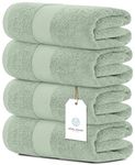 White Classic Luxury Bath Towels Large | 700 GSM Cotton Absorbent Hotel Bathroom Towel | 27x54 Inch | 4 Pack | Green