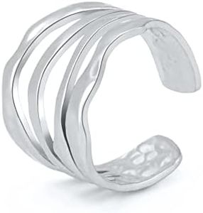 TEAMER Anillo Laberinto Irregular Acero inoxidable ajustable geométrica espiral abierta anillos de dedo exagerada joyería punk para las mujeres niñas (Estilo 3 - Plata)