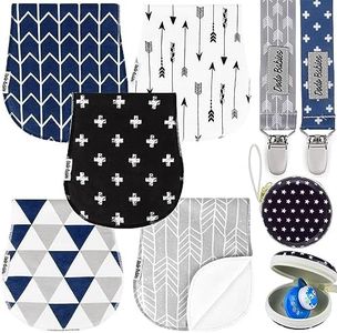 Dodo Babies Confezione da 5 Panni Burp per Neonati - Panni Burp in Cotone Morbidi e Assorbenti - Include Custodia per Ciuccio e 2 Clip per Ciuccio - Colori: Nero, Blu e Grigio