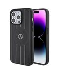 CG MOBILE Mercedes-Benz iPhone 15 Pro Max Case [Official Licensed] Mag-Safe Compatible, Leather Case with Stripes Pattern Protective Cover Designed for iPhone 15 Pro Max (6.7-Inch) 2023 - Black