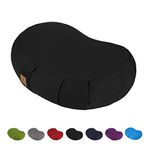 FelizMax Crescent Zafu Meditation Pillow, Zabuton Yoga Bolster, Meditation Cushion, Floor Pouf, Yoga Pillow, Zippered Organic Cotton Cover, Natural Buckwheat, Kneeling Pillow - Large (Black)