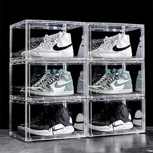 KEEKOS Shoe Organizer Boxes Black Plastic Stackable Shoe Storage Bins For ClosetShoe Holder Sneaker Display Case (Transparent, PACK-OF-6)
