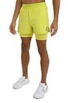 TCA Men's Flyweight 2 in 1 Lightweight Running/Gym Shorts with Pockets - Lime Punch, XL