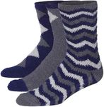 JAMES FIALLO Men's 3-Pairs Bed Socks For Elderly Blue Grey Argyle Accents Zigzags Patterned Or Solid Anti-Skid Soft Fuzzy Crew Socks, MZ02-A-T1
