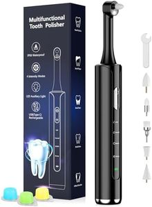 Tooth Polisher, Rechargeable Teeth Polisher with 5 Brush Heads, 4 Speed Modes, Tooth Whitening Kit for Cleaning and Polishing, LED Light, 3 Polish Pastes, IPX6 Waterproof Teeth Cleaning Tools, Black