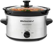 Elite Gourmet MST-275XS Electric Oval Slow Cooker, Adjustable Temp, Entrees, Sauces, Stews & Dips, Dishwasher Safe Glass Lid & Crock (2 Quart, Stainless Steel)