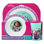 Disney Encanto Kids Tableware Set – 3 Piece Reusable PP Plate, Bowl & Cup for Children - Tumbler & Dinnerware Set for Mealtimes – for 24 Months & Up,Purple, Green, Pink