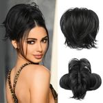 REECHO Messy Bun Hair Piece, Claw Clip Hair Bun Short Ponytail Extension with Bendable Metal Wire Fake Bun Hair Pieces for Women - Black