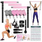 Pilates Bar Kit with Resistance Bands, Multifunctional Yoga Pilates Bar with Heavy-Duty Metal Adjustment Buckle, Portable Home Gym Pilates Resistance Bar for Women Full Body Workouts(20-150LBS)-Pink