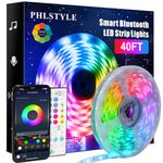 PHLSTYLE 40FT LED Lights Room Decor, LED Lights Strip for Bedroom Music Sync, Color Changing RGB LED Light Strips with Bluetooth App and 40 Keys Remote, 1 Roll of 12.2m