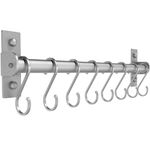 Dseap Kitchen Utensil Holder Hanger, Pot and Pan Rack wall mounted, Kitchen Rail with 8 Hooks for Hanging Cooking Utensils, Mugs, Spoons, Wall Mounted, Silver