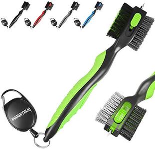 Cepillo de golf y limpiador de ranura para palos de golf 2 en 1, hebilla de metal retráctil con cremallera y púa afilada retráctil, cabezal de cepillo multifuncional con cerdas de nailon y alambre