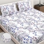 Home Ecstasy 100% Cotton King Fitted Bedsheet with 2 Pillow Covers - (Size 72 x 78 inches, 140 TC, Colour - Purple)