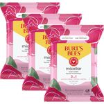 Burt's Bees Stocking Stuffers, Rose Water Face Wipes, for All Skin Types, Hydrating Micellar Makeup Remover & Facial Cleansing Towelettes, Skin Care Christmas Gifts, 30 Ct (3-Pack)