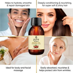 Pure World 100% Natural Jojoba Oil 100ml – Cold Pressed for Skin, Hair, Nails