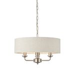 CELESTE Decorative Pendant Ceiling Light - Brushed Chrome 3 Way Multi Arm Pendant with a Natural Coloured Fabric Shade - Height Adjustable Pendant Lamp - E14 Candle - Indoor Dimmable Light