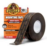 Gorilla Heavy Duty Double Sided Mounting Tape, Hanging, Instant 30lb Strong Hold, Permanent Bond, Weatherproof, 1 in x 120 in, Black