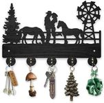 MAYJOYDIY Wood Cowboy Horse Farm Coat Hooks Farmhouse Cowgirl Windmill Key Holder for Wall 11.8×7.9inch Wall Art Decor Gift Black Wall Key Rack Organizer 5 Alloy Hooks for Bedroom Kitchen Entryway