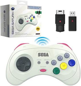 Retro-Bit Official Sega Saturn 2.4 GHz Wireless Controller for Sega Saturn, Sega Genesis Mini, Switch, PS3, PC, Mac - Includes 2 Receivers & Storage Case (White)