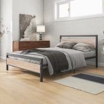 BOFENG Full Size Bed Frame with Wood headboard,Double Metal Platform Bed Frames Full No Box Spring Needed,Industrial Bed Frame with Storage,Reinforced Steel Slat Support,Black and Oak Color