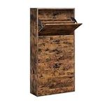 VASAGLE Shoe Cabinet With 3 Flip Doors, 3-Tier Wooden Storage Cupboard, Perfect for Narrow Entrance, Hallway, Living Room, Bedroom, 60 x 24 x 120 cm (L x W x H), Rustic Brown LBC030X01