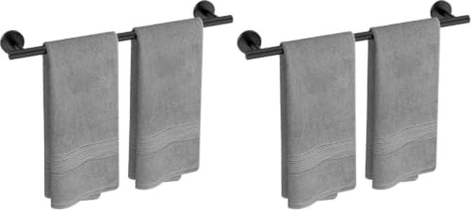 USHOWER 2-Pack Matte Black Towel Bar, 24-Inch Towel Racks for Bathroom Wall-Mounted, SUS304 Stainless Steel Towel Rod (Total Length 26-Inch)