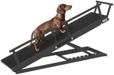 ZENTAVO Dog Ramp for Bed - 7-Level Adjustable Dog Ramp for High Bed, Couch & Cars, 60" Foldable with Rails for Large Dogs, Non-Slip EVA Mat, DIY Glow Strips, Heavy Duty Wooden Pet Ramp Supports 200Lbs